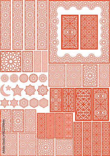 Islamic Geometric Pattern Laser Cut Panel Bundle with Arabic Ornamental Screens Mandala and Star Designs Vector Set
