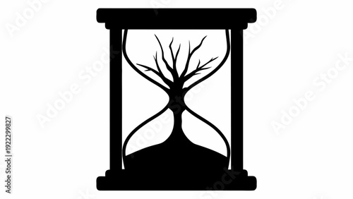 Hourglass with tree silhouette symbolizing time and nature
