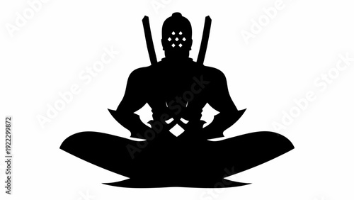 Warrior meditating in lotus position with swords