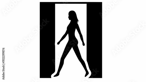 Confident woman stepping forward in dynamic pose