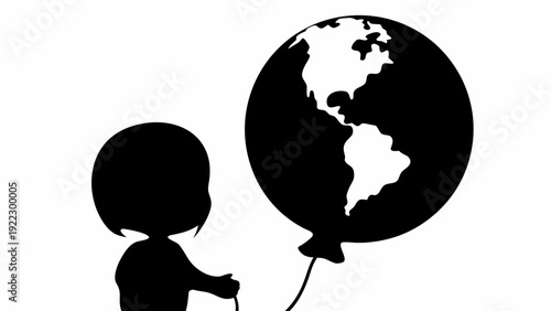 Child holding earth balloon silhouette