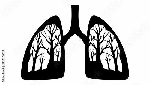 Human lungs with tree silhouettes inside for health and nature concepts