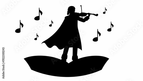 Elegant violinist silhouette with flowing music notes