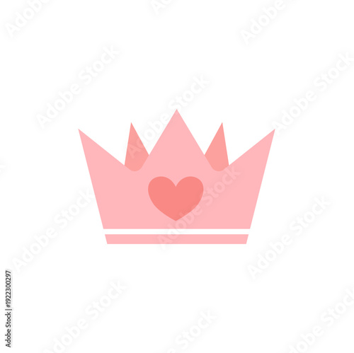 Cute crown with heart icon. Vector illustration.