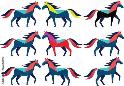 Modern minimal horse illustration pack in flat vector illustration.
