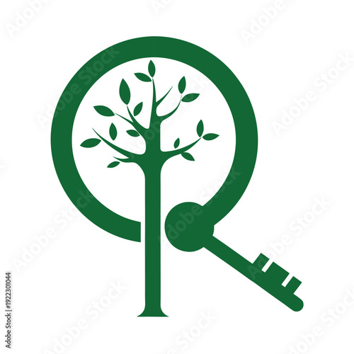 Eco Concept Key Merging Into Organic Tree Branch Line Art Vector illustration