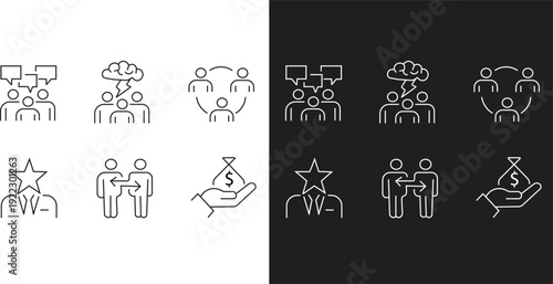 Line art illustrations of people in various poses and settings