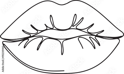 Black and white line of full lips with a slight smile mouth kiss beauty fashion