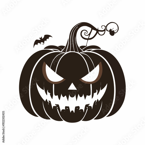 An illustration of a jack-o-lantern with bats flying around it in a spooky atmosphere on Halloween night