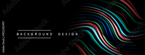 Abstract flowing lines create dynamic visual effect. Dark background emphasizes vibrant color gradients, modern design element.