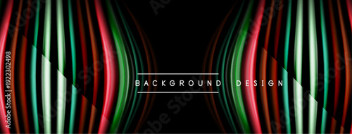 Abstract neon lines create dynamic curves. Dark background emphasizes vibrant colors, modern design element. Minimalist text present.