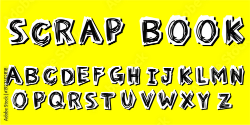 Set scrapbook font alphabet vector for retro pop art zines. Ideal for symbolizing collage typography, vintage letters, and nostalgic text designs.