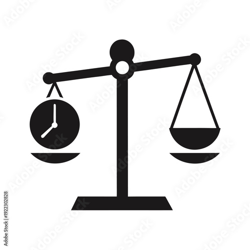 Balance Scale Comparing Time And Money Value Concept Line Art Vector illustration