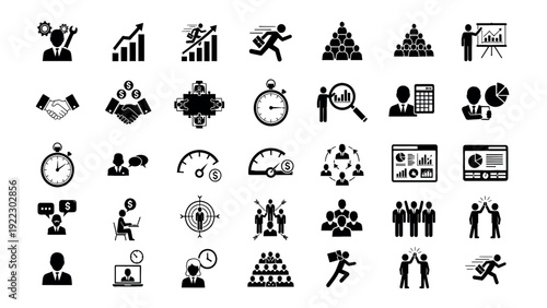 Comprehensive Business and Management Icon Set for Strategy and Growth.