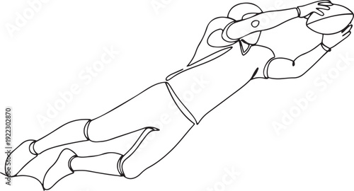 One line of a football player diving to catch a ball catching sport