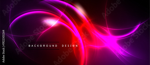 Abstract neon lines create dynamic energy. Vivid pinks, reds blend against dark backdrop. Modern design element for digital projects.