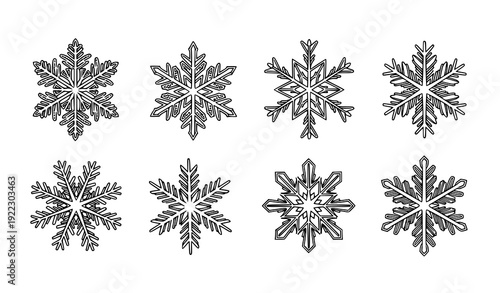 Foto Snowflake Icon Set – Winter Seasonal Outline Vector Illustration