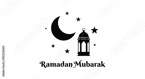 Ramadan mubarak illustration with crescent moon and lantern silhouette