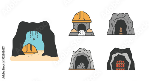 Adventure Cave Line minimal bold color vector.eps
