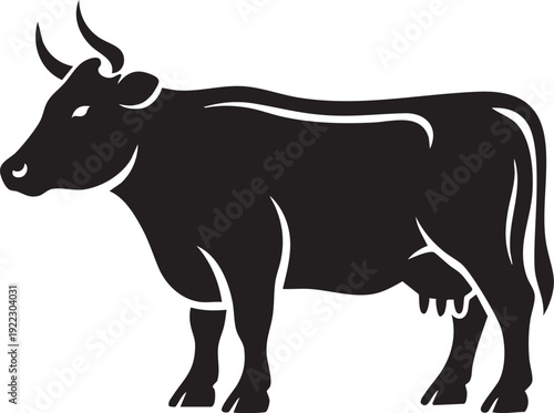 Stylized black cow silhouette on white background