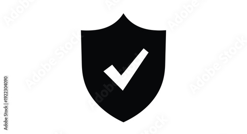 Black shield with a white checkmark a security symbol silhouette