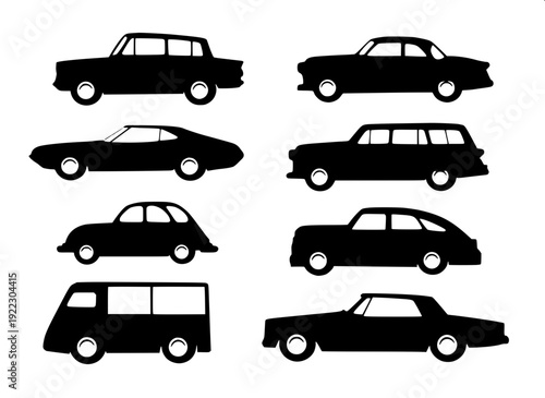 Decorative vintage car silhouette sculpture design, antique automobile profile, flat black metal look, white isolated backdrop, high detail wheel spokes, minimalistic art style