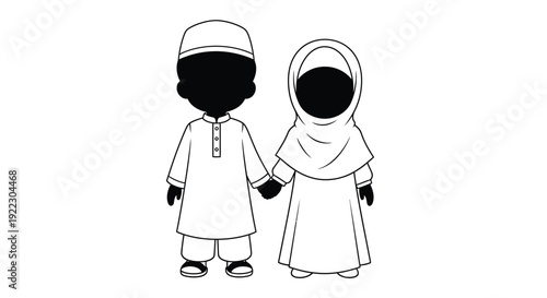 Muslim children holding hands a striking black silhouette