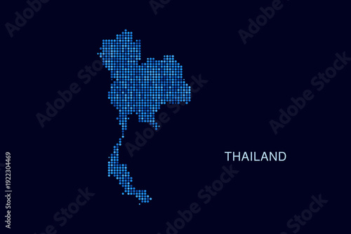 Thailand Map - Blue Dotted Halftone Vector Illustration on Dark Navy Background, Abstract Circle Grid Silhouette Design for Infographic and Modern Presentation Use.