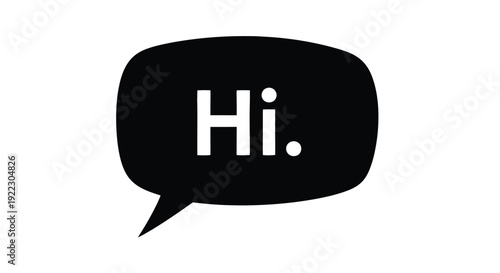 A black speech bubble displays hi in a bold simple silhouette
