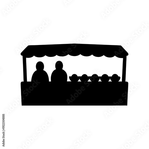 Simple silhouette illustration of a vendor stand or market stall scene