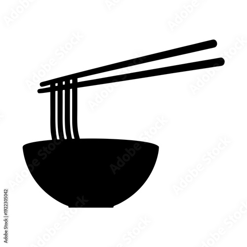 A Simple Black and White Illustration of Noodles in a Bowl