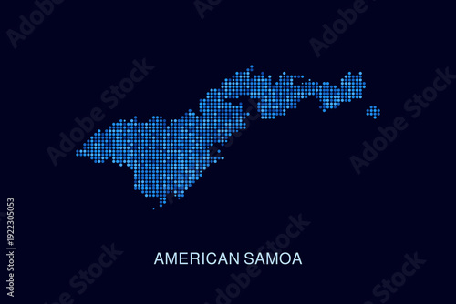 American Samoa Map - Blue Dotted Halftone Vector Illustration on Dark Navy Background, Abstract Circle Grid Silhouette Design for Infographic and Modern Presentation Use.