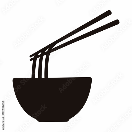 Minimalist vector graphic of noodle bowl and chopsticks with clear background