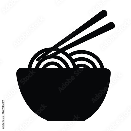 Delicious noodle bowl with chopsticks, a simple and elegant food illustration