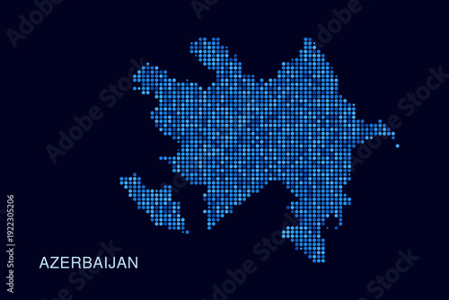 Azerbaijan Map - Blue Dotted Halftone Vector Illustration on Dark Navy Background, Abstract Circle Grid Silhouette Design for Infographic and Modern Presentation Use.