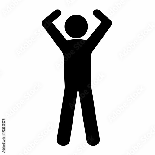 Black silhouette figure with arms raised in a triumphant gesture on white