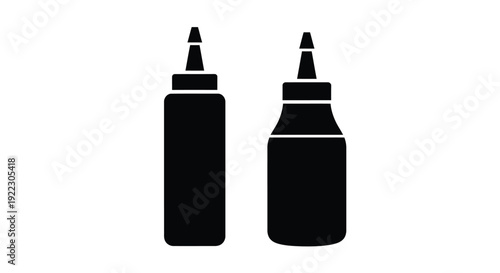 Two black bottle shapes stand against a white background silhouette