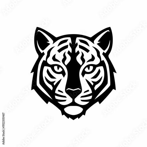 Stylized Black and White Tiger Face Graphic Design.