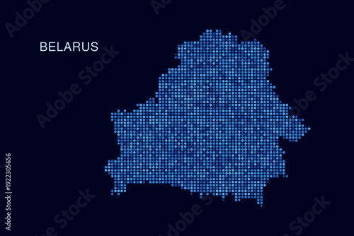 Belarus Map - Blue Dotted Halftone Vector Illustration on Dark Navy Background, Abstract Circle Grid Silhouette Design for Infographic and Modern Presentation Use.