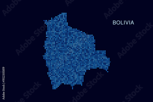 Bolivia Map - Blue Dotted Halftone Vector Illustration on Dark Navy Background, Abstract Circle Grid Silhouette Design for Infographic and Modern Presentation Use.