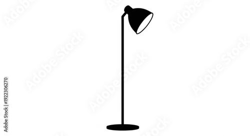A modern floor lamp stands alone in a minimalist interior, viewed from the side, showcasing its sleek design and adjustable arm.