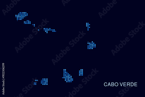 Cabo Verde Map - Blue Dotted Halftone Vector Illustration on Dark Navy Background, Abstract Circle Grid Silhouette Design for Infographic and Modern Presentation Use.