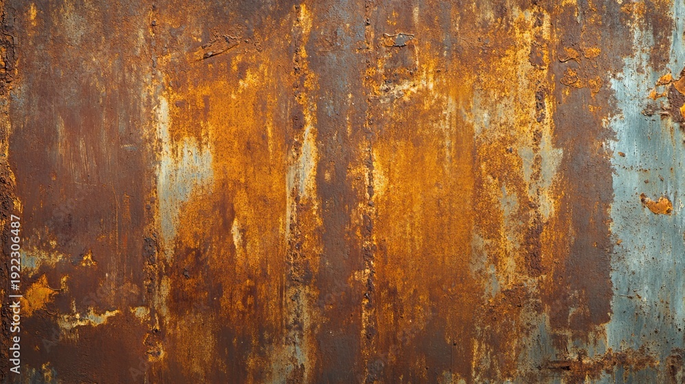 Fototapeta premium Rusty metal texture background showing oxidized iron and grunge pattern with shades of orange and blue