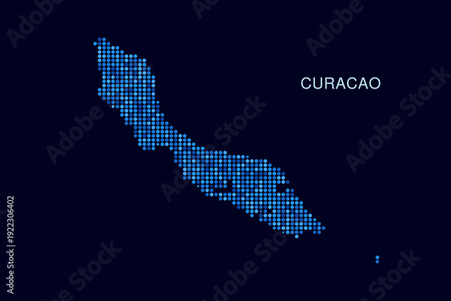 curacao Map - Blue Dotted Halftone Vector Illustration on Dark Navy Background, Abstract Circle Grid Silhouette Design for Infographic and Modern Presentation Use.