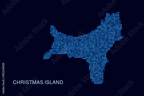 Christmas Island Map - Blue Dotted Halftone Vector Illustration on Dark Navy Background, Abstract Circle Grid Silhouette Design for Infographic and Modern Presentation Use.