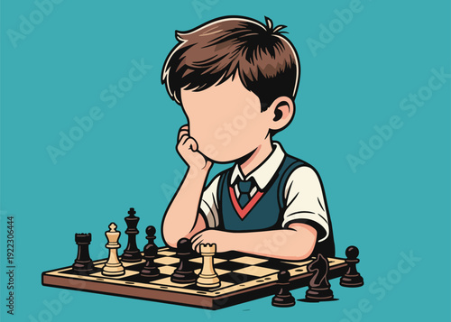 A Boy Thinking About Chess Strategy Illustration Creative Design Template Background Vector