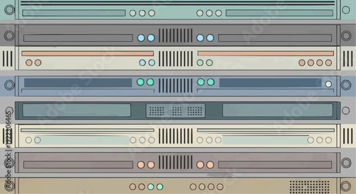 Futuristic server racks with glowing lights and sleek design.