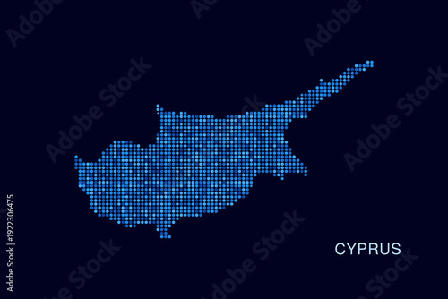 Cyprus Map - Blue Dotted Halftone Vector Illustration on Dark Navy Background, Abstract Circle Grid Silhouette Design for Infographic and Modern Presentation Use.