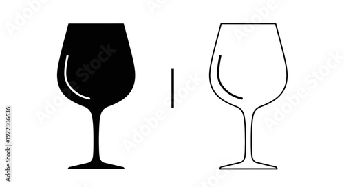 Wine glasses, empty and full, vector illustration, minimalist design Vector