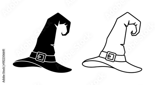 Witch hat, wizard hat, halloween costume, magic hat, sorcerer hat, mystic hat, enchanted hat, Vector
